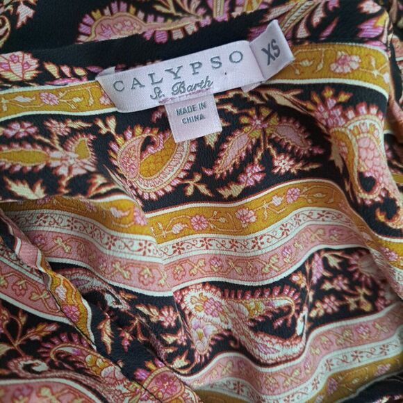 Calypso Women's Paisley Pink Long Sleeve Tunic Mini Resort Travel Dress Sz XS - Picture 7 of 8